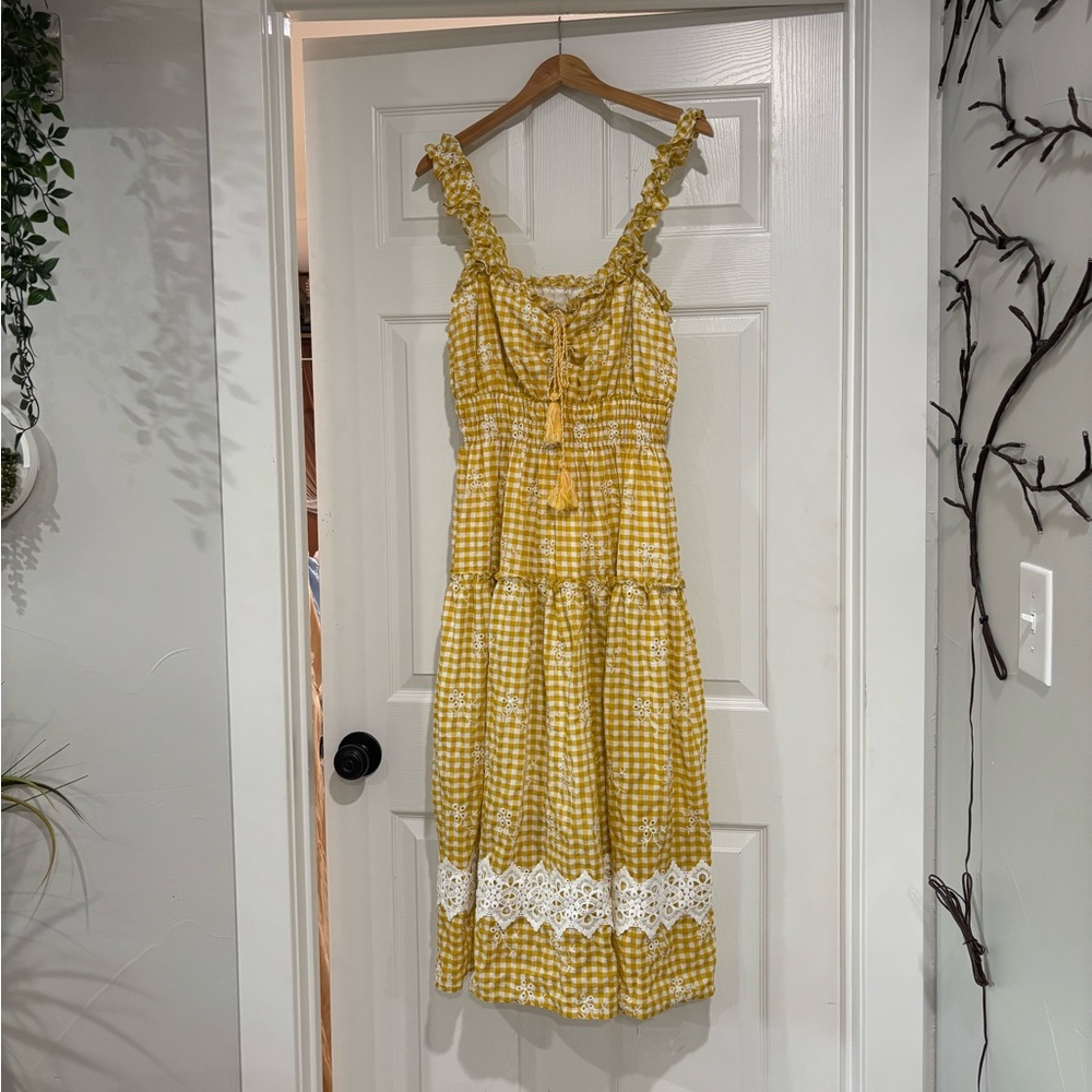 Just Me Yellow Gingham Midi Dress - Picture 6 of 9